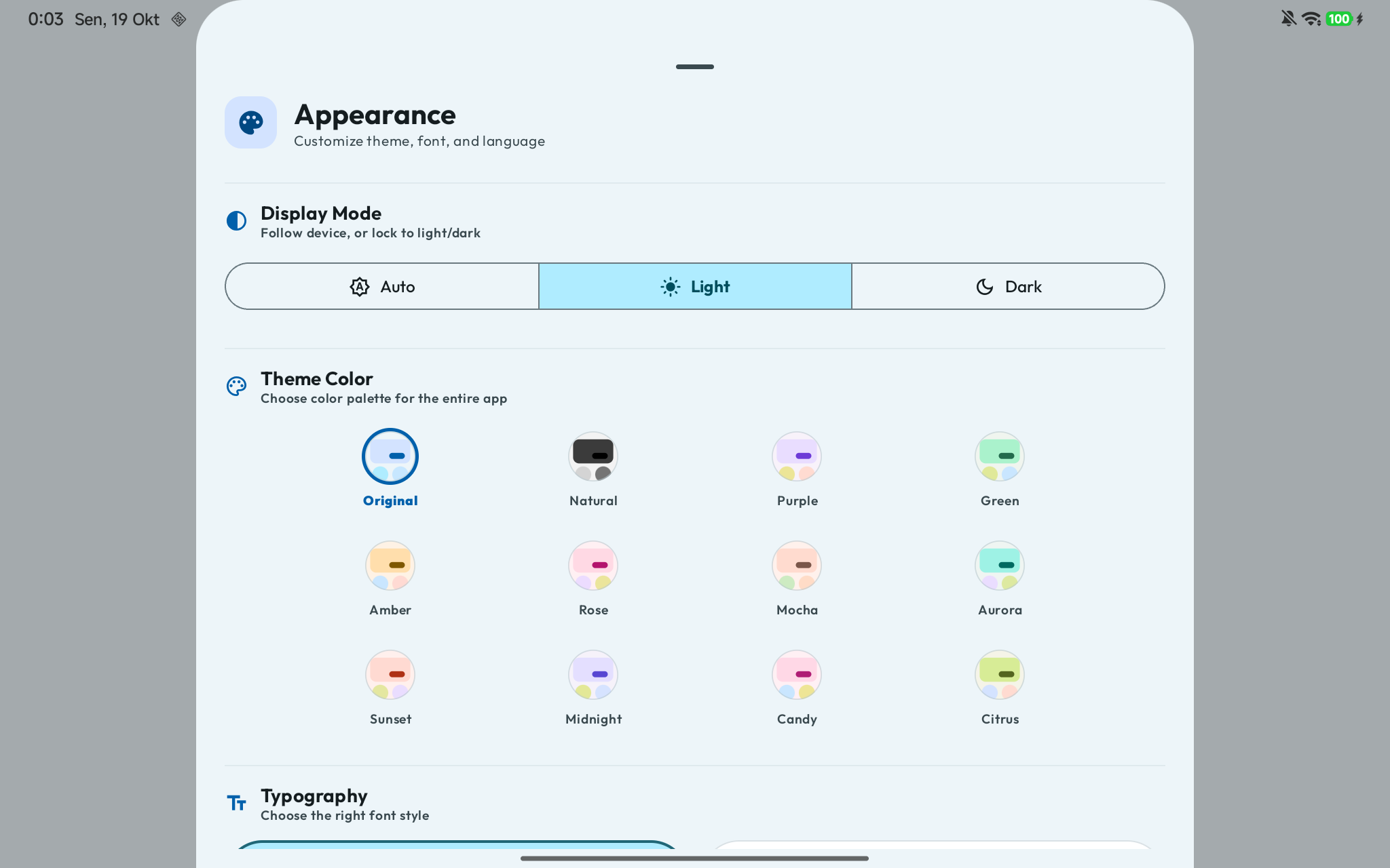 Android dashboard appearance