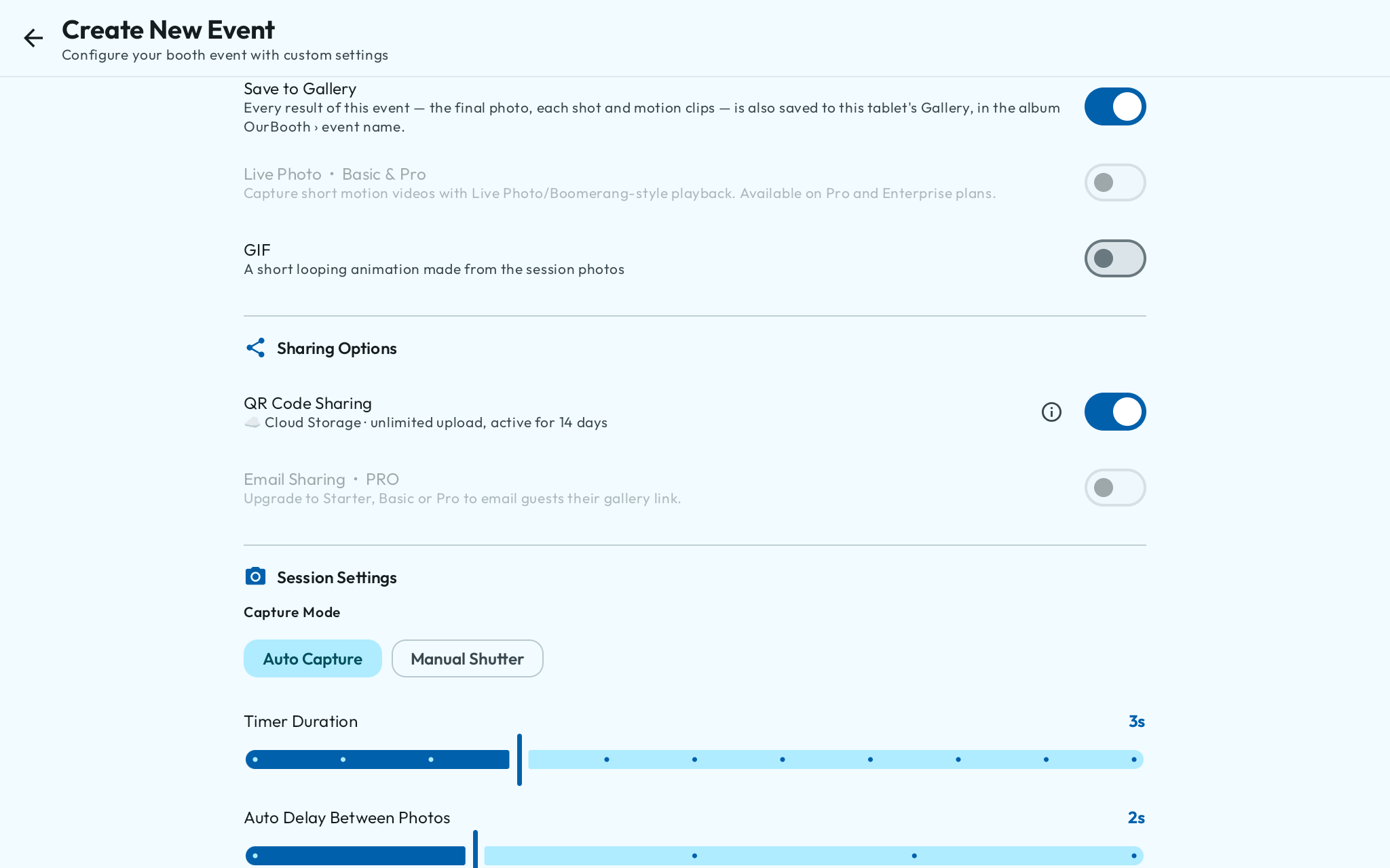 Android sharing settings