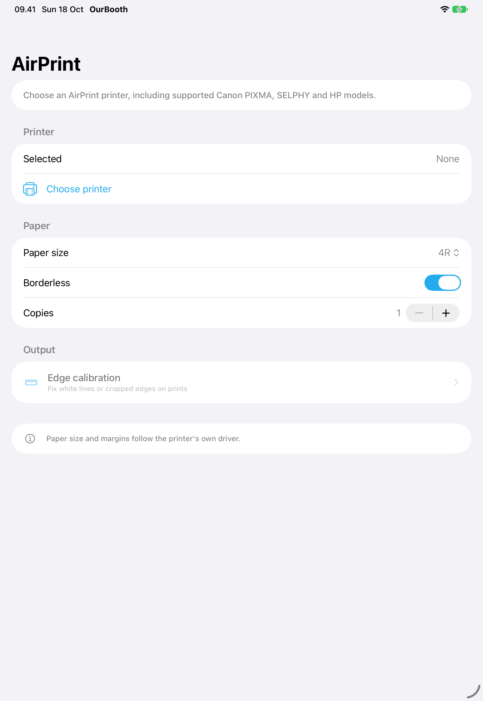 AirPrint settings